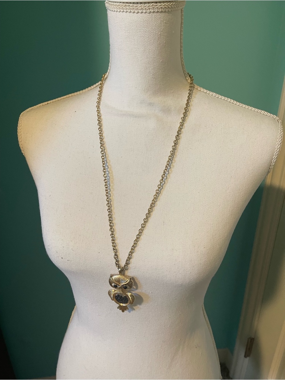 Vintage Sarah Coventry Gold-Tone Owl Pendant Necklace with Black Accent